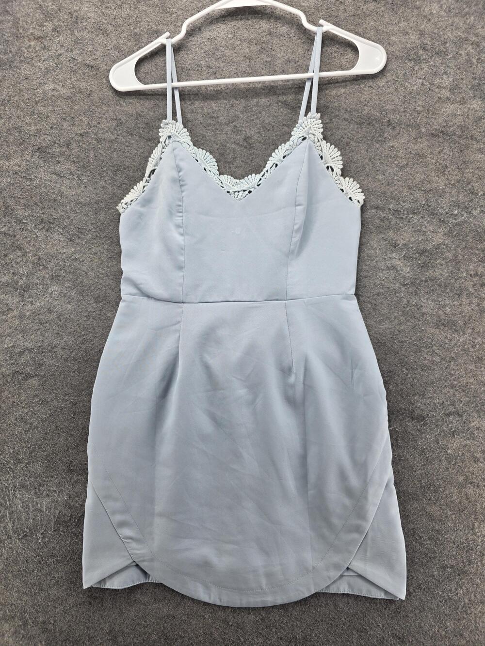 Tobi Dress Womens S/P Blue Slip Dress Strappy Crochet V-Neck Cocktail Mini
